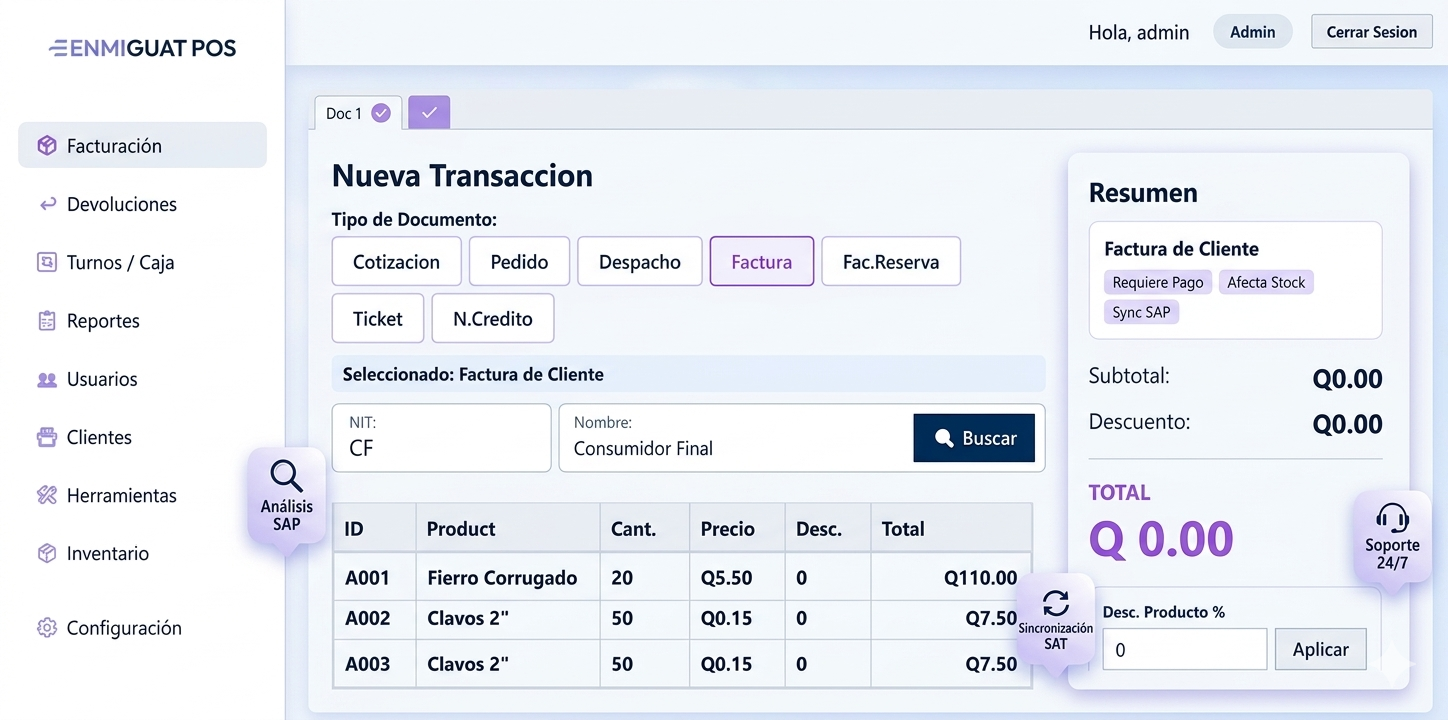 Aplicación enmiGuate POS en smartphone